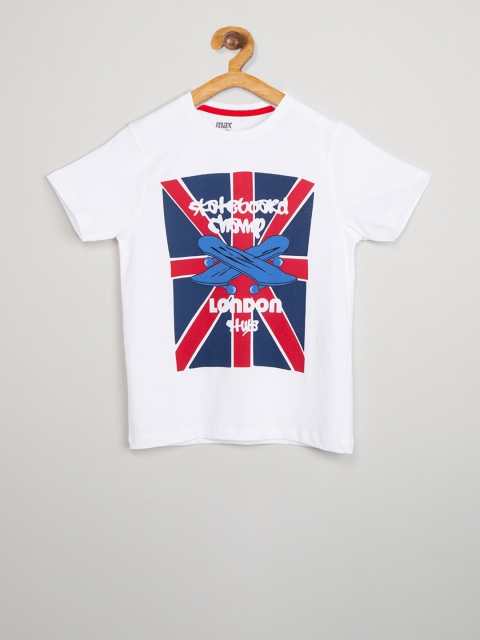 

max Boys White Printed Round Neck T-shirt