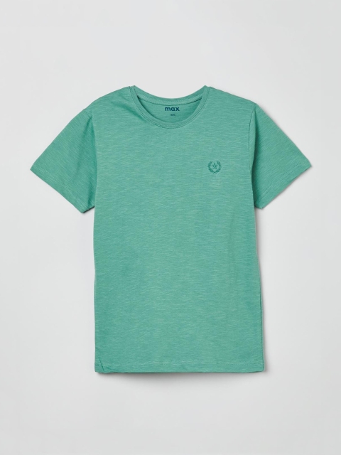 

max Boys Green Solid Round Neck T-shirt