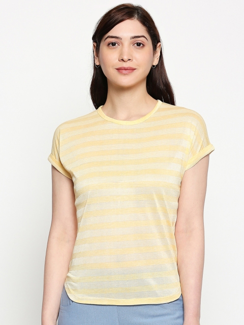 

inocenCia Women Yellow Striped Round Neck T-shirt