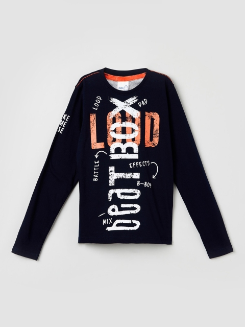 

max Boys Navy Blue Printed Round Neck T-shirt
