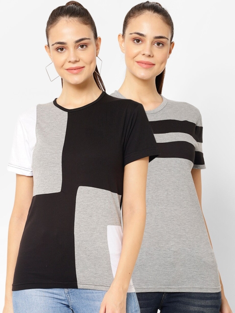 

VIMAL JONNEY Women Pack of 2 Printed T-shirts, Grey