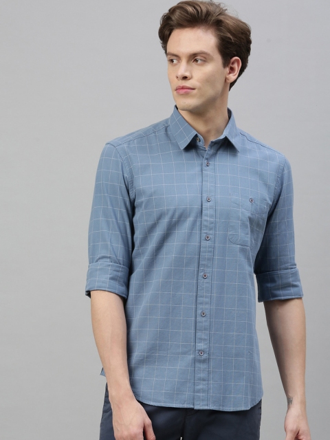 

RARE RABBIT Men Blue & White Tailored Fit Checked Casual Shirt