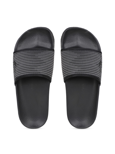 

hummel Unisex Black & Grey Striped Sliders