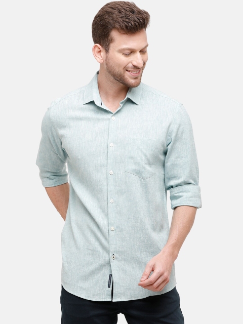 

CAVALLO by Linen Club Men Cotton Linen Blue Regular Fit Solid Casual Shirt