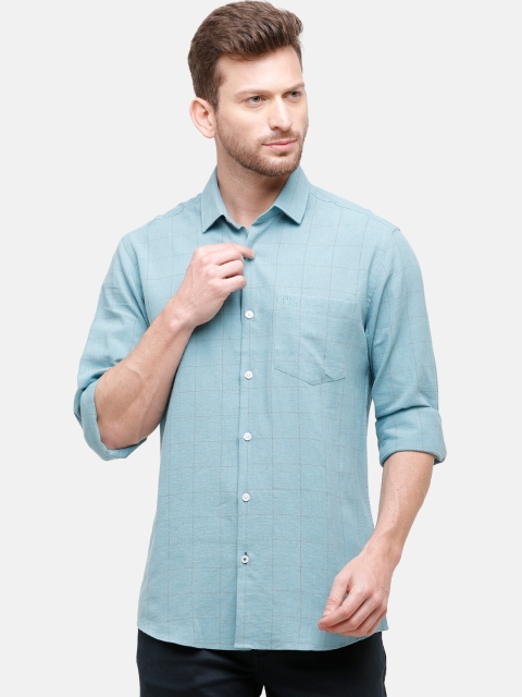

CAVALLO by Linen Club Men Cotton Linen Blue Regular Fit Checked Casual Shirt
