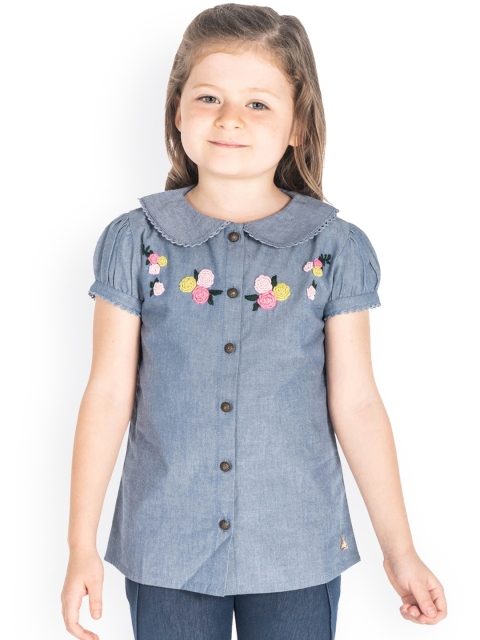 

Cherry Crumble Girls Blue Solid Shirt Style Top