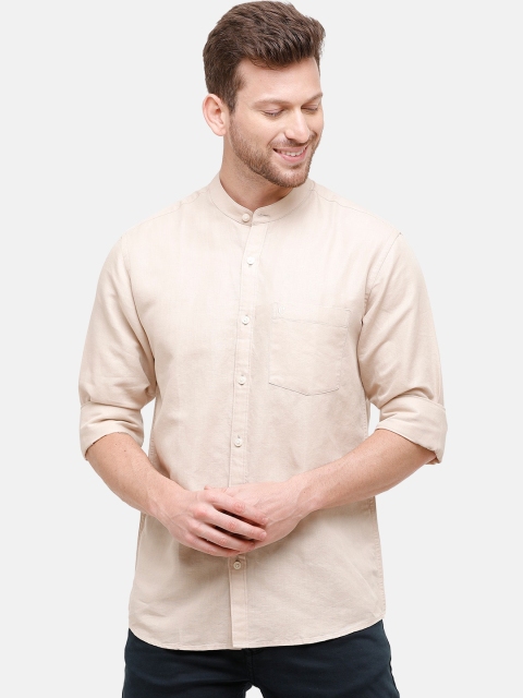 

CAVALLO by Linen Club Men Cotton Linen Off-White Regular Fit Solid Casual Shirt