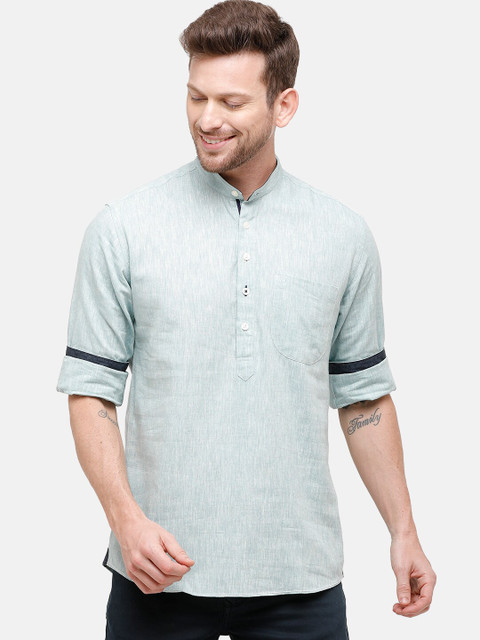 

CAVALLO by Linen Club Men Cotton Linen Blue Regular Fit Solid Casual Shirt