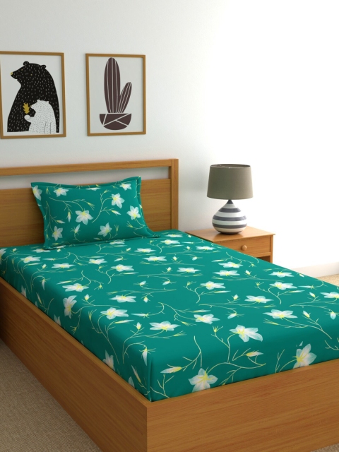 

Home Ecstasy Green Floral 140 TC Cotton 1 Single Bedsheet with 1 Pillow Covers