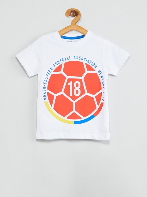 

max Boys White Printed Round Neck T-shirt