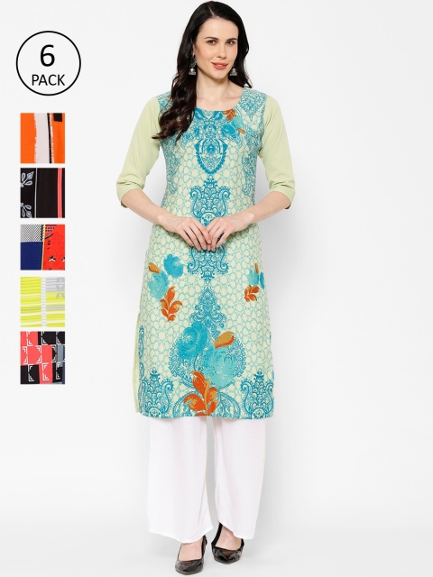 

7Threads Women Pack of 6 Multicoloured Printed Straight Kurtas, Multi