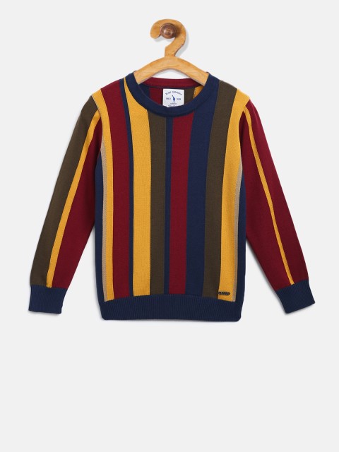 

Blue Giraffe Boys Navy Blue & Maroon Striped Pullover