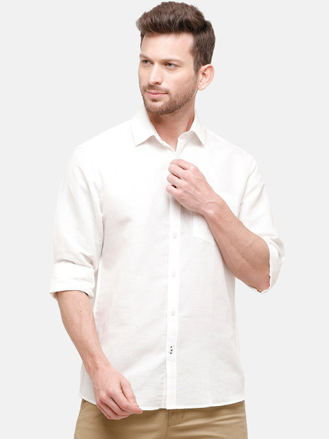 

CAVALLO by Linen Club Men Cotton Linen White Regular Fit Solid Casual Shirt