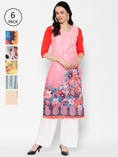 

7Threads Women Set Of 6 Multicoloured Printed Straight Kurta, Multi