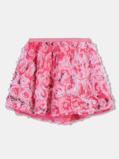 

The Childrens Place Girls Pink & White 3D Rose Effect A-Line Flared Skirt