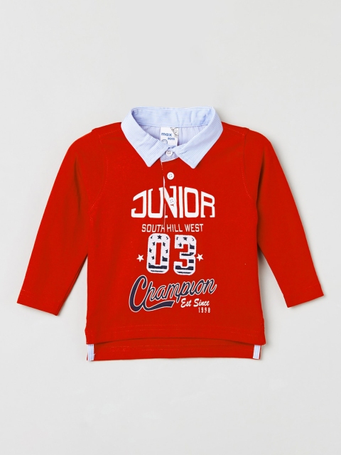 max Boys Red Printed V-Neck T-shirt