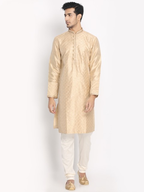 

Manyavar Men Gold-Toned & Off-White Woven Design Kurta with Pyjamas