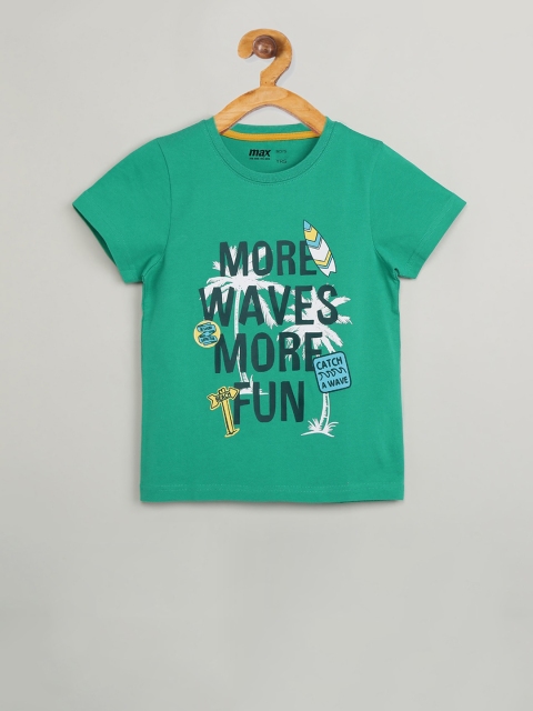 

max Boys Green Printed Round Neck T-shirt