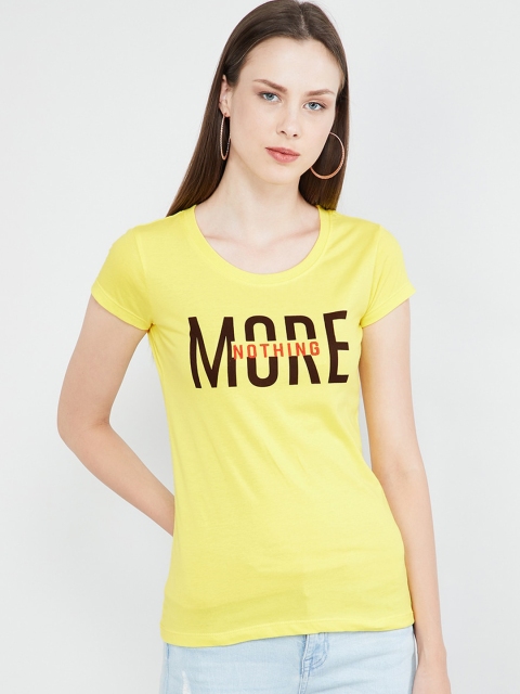 max Women Yellow Printed Round Neck T-shirt