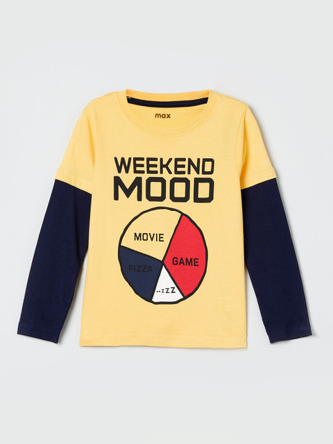 

max Boys Yellow Printed Round Neck T-shirt