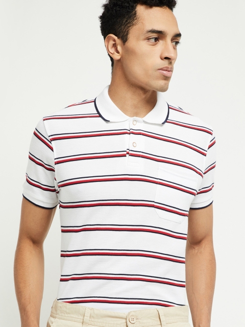 

max Men White Striped Peter Pan Collar T-shirt