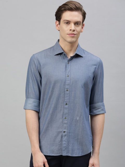 

RARE RABBIT Men Blue Tailored Fit Self Design Casual Shirt