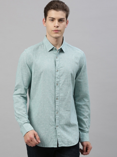

RARE RABBIT Men Green Tailored Fit Self Design Casual Shirt