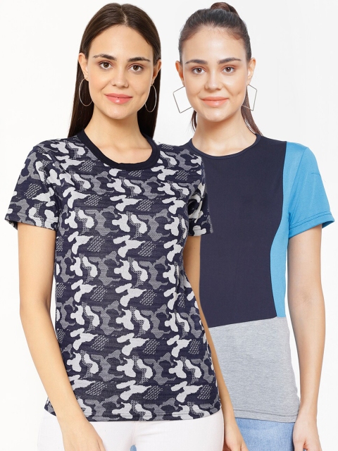 

VIMAL JONNEY Women Pack of 2 Printed T-shirts, Grey