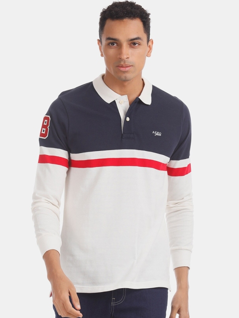 

Aeropostale Men Blue & White Colourblocked Polo Collar T-shirt