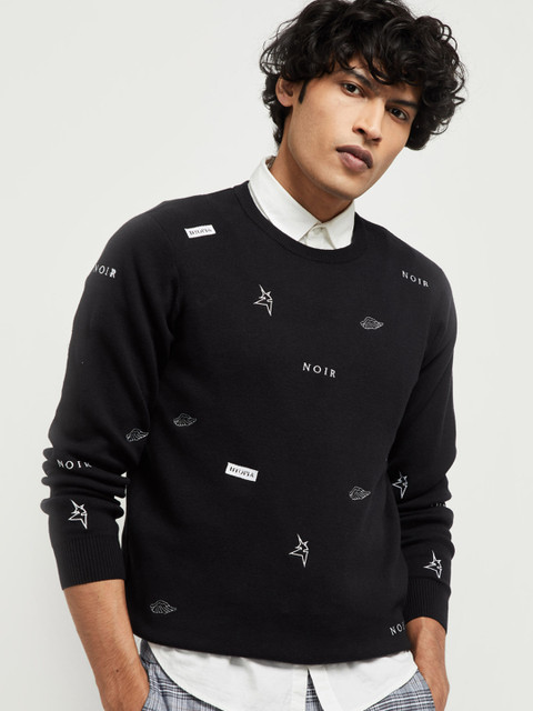

max Men Black Printed Round Neck Pure Cotton T-shirt