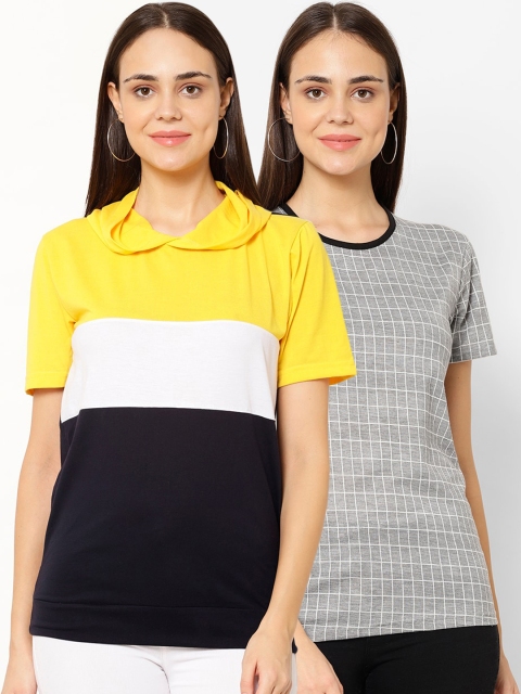 

VIMAL JONNEY Women Multicoloured Pack of 2 Striped Round Neck T-shirt, Multi