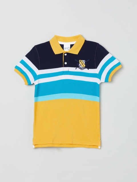 

max Boys Yellow & Blue Striped Polo Collar T-shirt