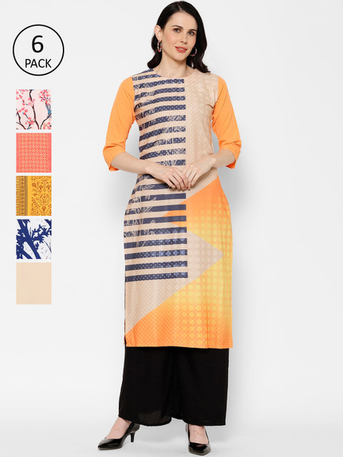 

7Threads Women Multicoloured Pack of 6 Printed Straight Kurta, Multi