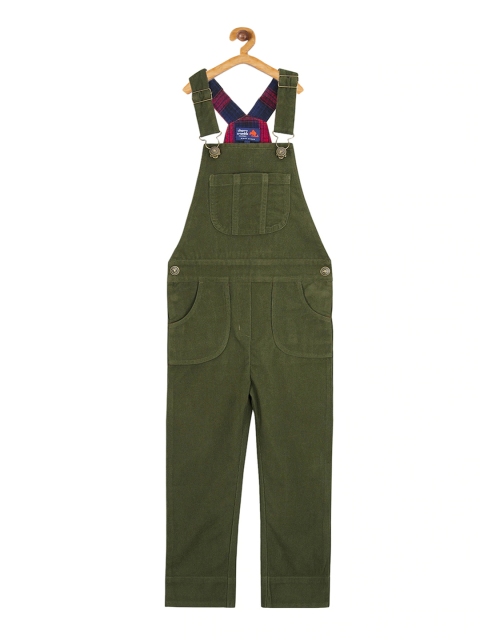 

Cherry Crumble Girls Olive-Green Solid Corduroy Dungaree