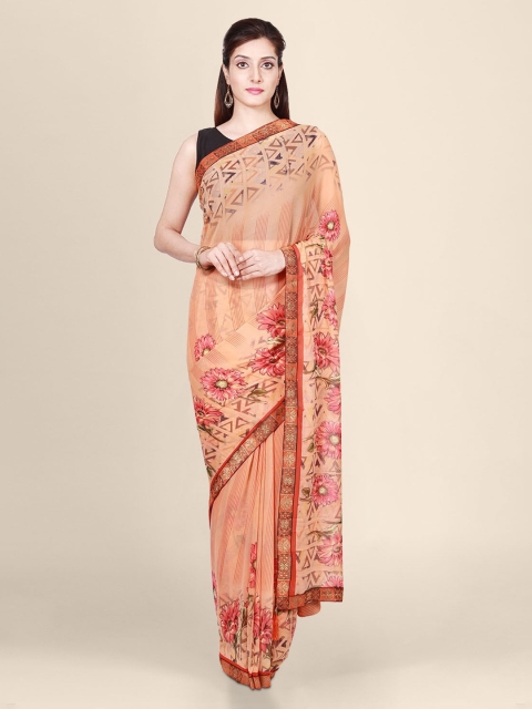 CLAI WORLD Orange Printed Saree