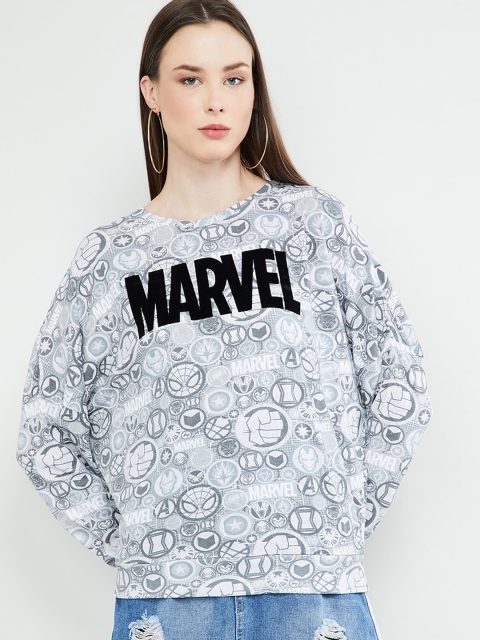 

max Women Grey Printed Round Neck T-shirt