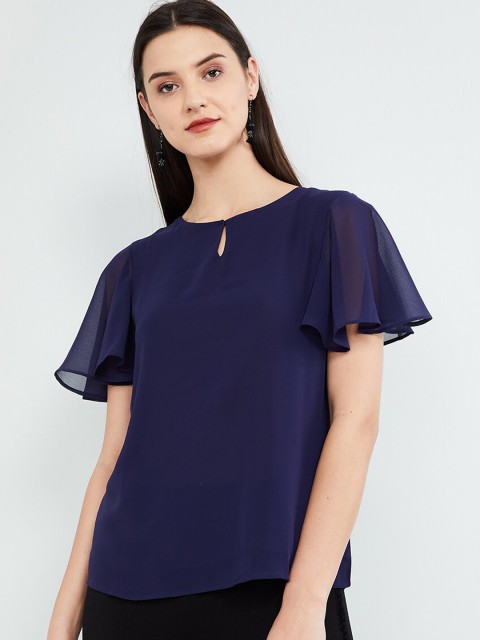 

max Women Blue Solid Top
