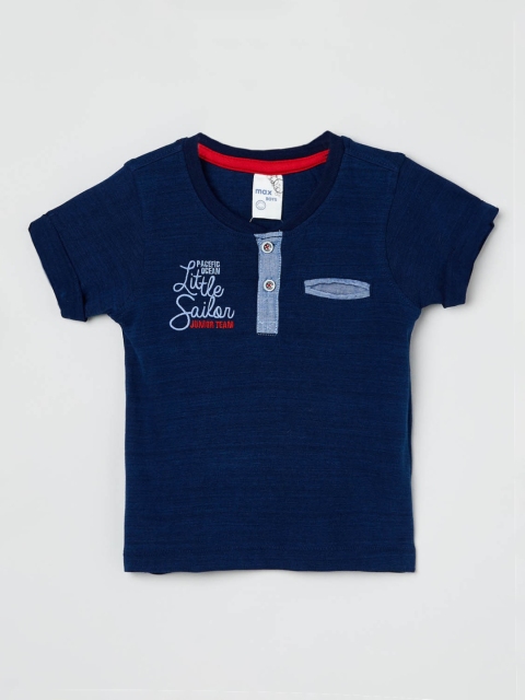 

max Boys Navy Blue Colourblocked Henley Neck T-shirt