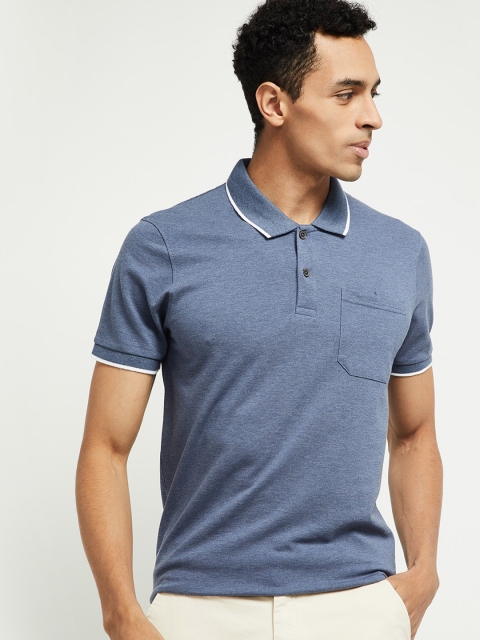 

max Men Blue Solid Polo Collar T-shirt