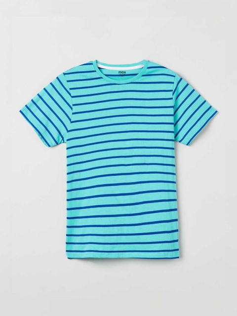 

max Boys Blue Striped Round Neck T-shirt