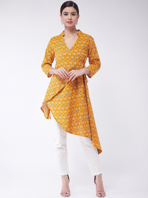 

InWeave Women Mustard Yellow & Blue Printed Asymmetric Hem Tunic