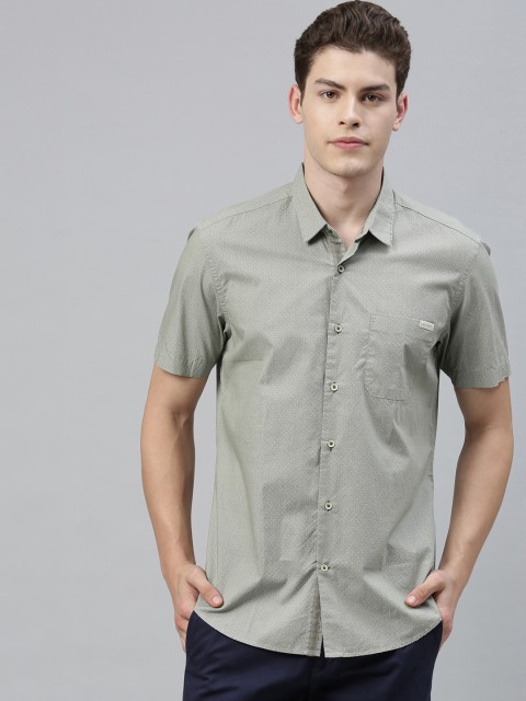 

RARE RABBIT Men Olive Green Tailored Fit Printed Casual Shirt