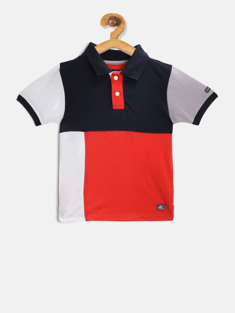 

Cherry Crumble Boys Black and Orange Colourblocked Polo Collar T-shirt