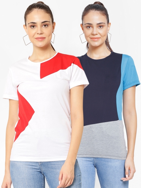 

VIMAL JONNEY Women Multicoloured Pack of 2 Colorblocked T-shirt, Multi