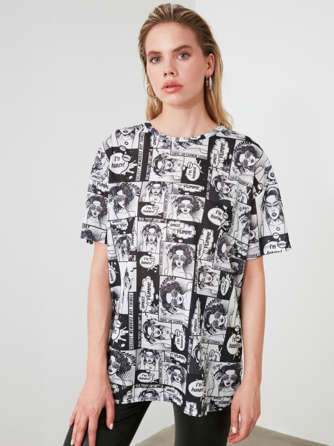 

TRENDYOL COLLECTION Women White Printed Round Neck T-shirt