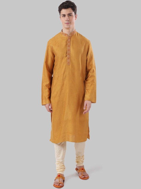 

Ethnix by Raymond Men Mustard Woven Design Straight Kurta