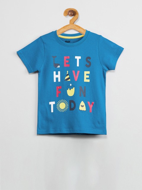 

max Boys Blue Printed Round Neck T-shirt