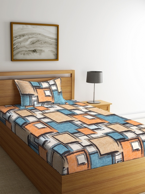 

NEUDIS Multicoloured Geometric 180 TC Polycotton 1 Single Bedsheet with 1 Pillow Cover, Multi