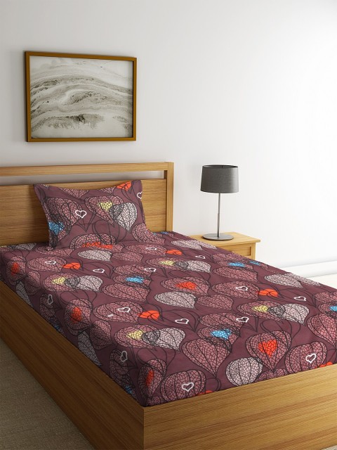 

NEUDIS Brown Abstract 180 TC Polycotton 1 Single Bedsheet with 1 Pillow Cover