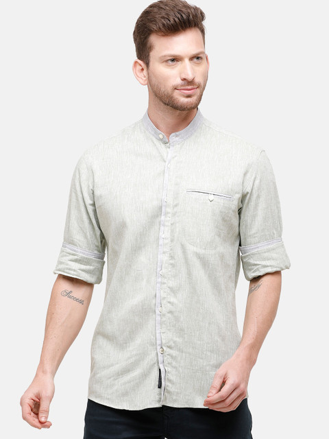 

CAVALLO by Linen Club Men Cotton Linen Grey Regular Fit Solid Casual Shirt